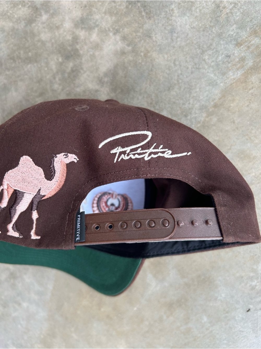 Primitive Brown Baseball Cap with Cream Logo and Embroidery - Picture 5 of 5